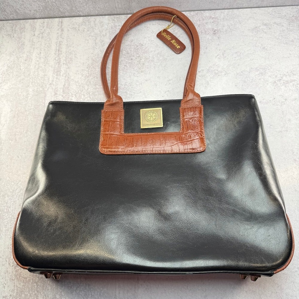 BelleRose Black Leather Large Structured Handbag Purse Rotary International